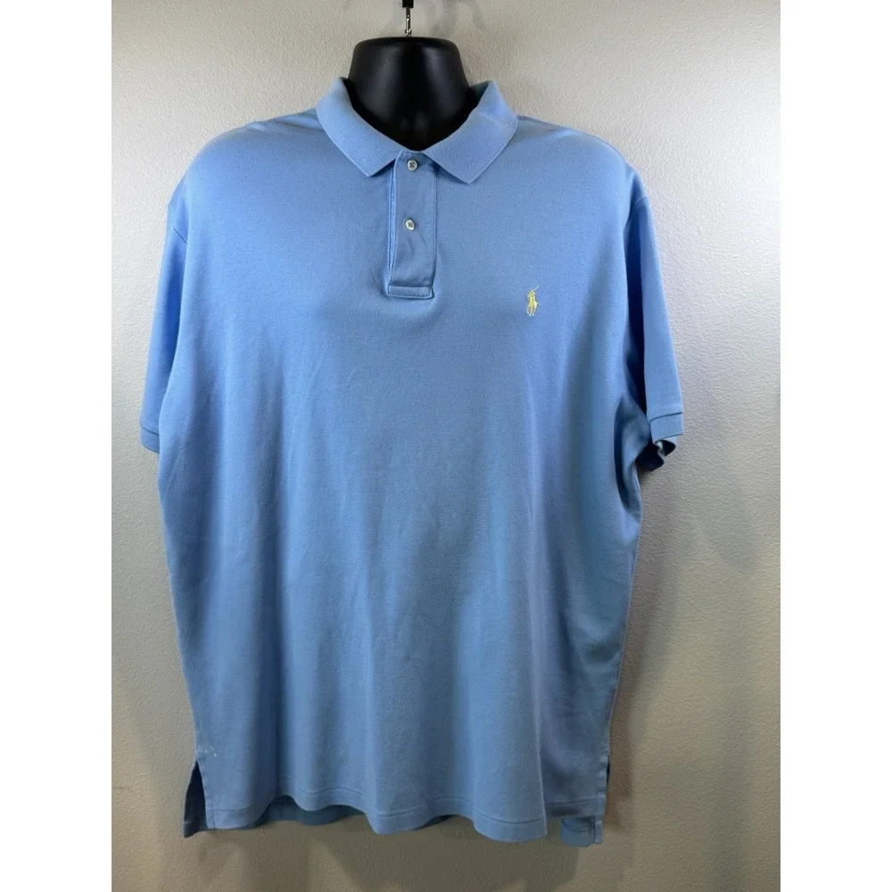 Polo Ralph Lauren Polo Shirt Mens XL Light Blue Short Sleeve Yellow Pony Logo